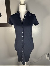 Brandy Melville Navy Blue Button Down Ribbed Knit  Dress One Size Preppy