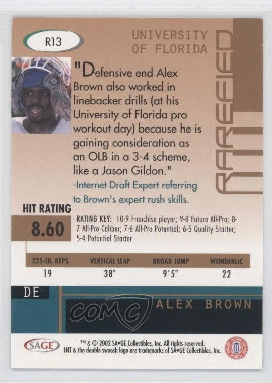 2002 SAGE Hit Rarefied Emerald Alex Brown #R13 Rookie RC - Image 2 of 2