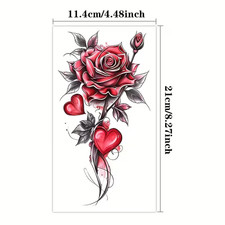 Large Red Rose Temporary Tattoo With Hearts Romantic Body Art Sticker