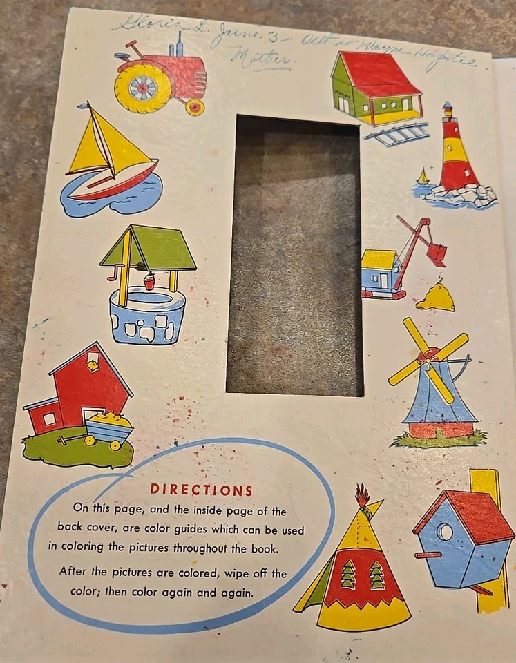 Rare Vintage Bonnie Book Happy Time Coloring Book 1952 Wipe Clean - Image 3 of 4