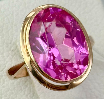 USSR Vintage Original Rose Gold Amethyst (lab. made) Ring 583 14K 5.82 g. 6,5 US