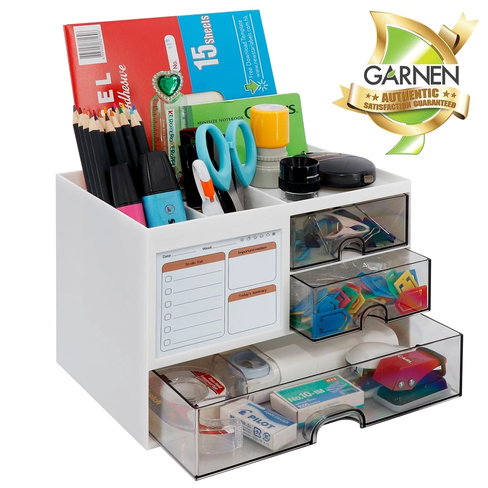 Garnen Desk Organizer With Drawers, Makeup Organizer Pencil Pen Holder for Desk