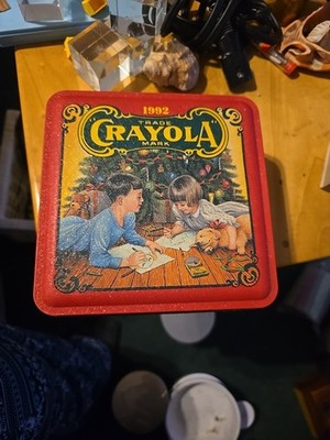Crayola 1992 Limited Edition Holiday Square Tin Box Christmas Decor Red Gold