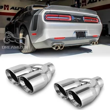 Dual 2.5" Inlet 3.5" Outlet Quad Exhaust Tip Pipe For Dodge Challenger 2008-2023