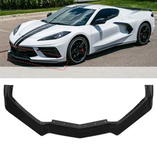 For Chevy Corvette C8 2020-2025 Glossy Black 5VM Style Front Bumper Lip Splitter