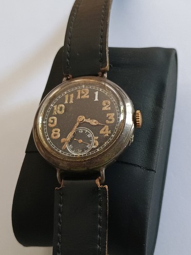 IWC Mens Trench Watch Black Dial S&Co RARE Silver 925 1916 CN Hallmark - Afbeelding 2 van 12