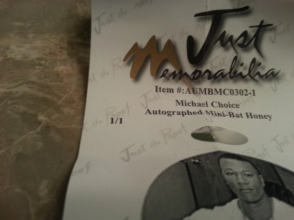 Mini bate de béisbol firmado/autografiado por Michael Choice certificado de autenticidad ¡RARO! 1/1 miel  Foto 4 de 4