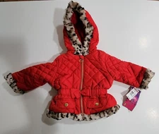 New Pistachio Red Jacket Winter Coat with Leopard Faux Fur Trim size 18 months