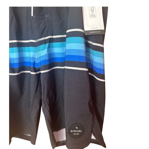 Rip Curl Mens Boardshorts Swim Trunks 19” Black with Blue Stripes size 31 NWT - Picture 2 of 7