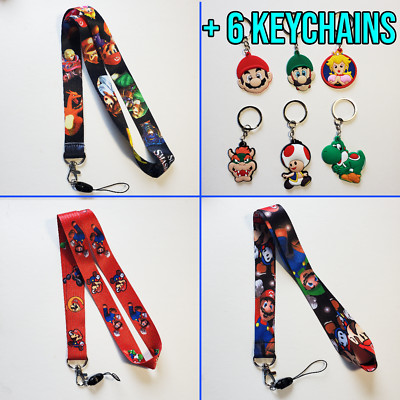 Super Mario Lanyard  + 6 rubber keychains   Super Smash Bros. Mario Luigi Yoshi