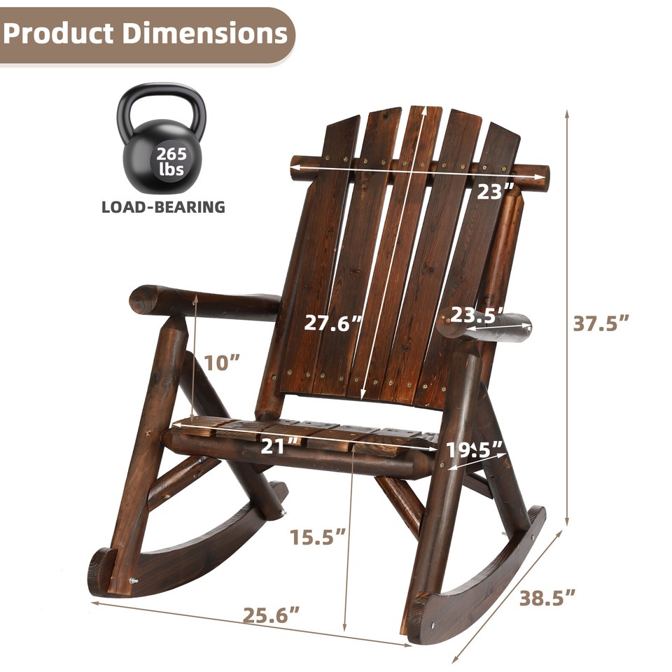 Log Rocking Chair Adirondack Wooden Porch Rocker Patio Deck Furniture ...