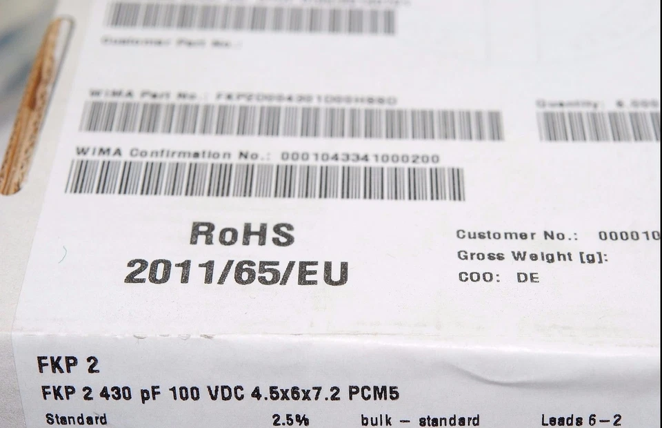 Condensador WIMA FKP2 430P (430pF 0.43nF) 100V 2.5% paso:5 mm Foto 4 de 4