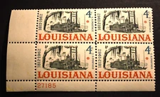 1962 US Stamps Scott# 1197 Plate Block - Louisiana - MNH/VF