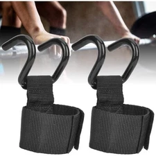 Weight Lifting Metal Hooks Gym Training Deadlift Wrist Support Grips Straps Wrap