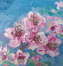 Cherry Blossom Impasto Flower Floral Abstract Oil Impressionist Painting  4x4 in