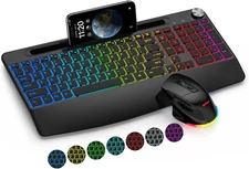 Wireless Keyboard and Mouse Combo Backlit, 2.4G Rechargeable Ergonomic Gaming Ke