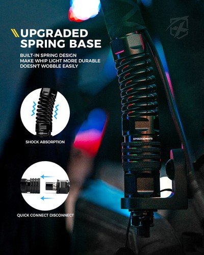 Luz látigo de antena LED RGB espiral con base de resorte y control remoto para UTV ATV Polaris RZR - Imagen 29 de 56