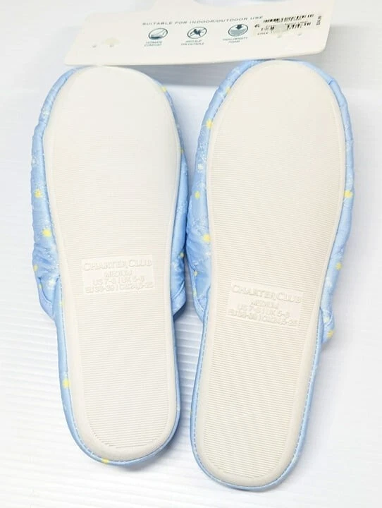 Charter Club 女式绗缝佩斯利花卉拖鞋蓝色 M 码(MSRP 35 美元) — 第 4/4 张图片