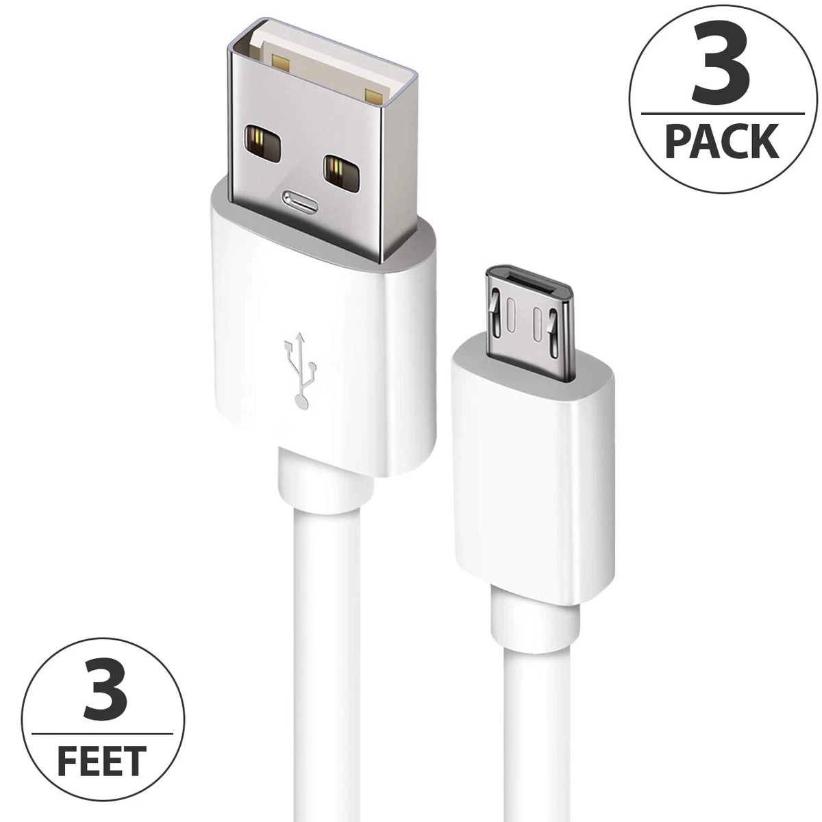 3x Pack Micro USB Fast Charging Cable Cord For Samsung Android Phone Charger