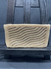 Vintage La Regale made in japan ivory color clutch with faux pearls