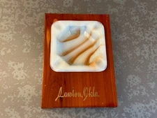 Vintage Lawton Oklahoma Glass & Wood Ashtray
