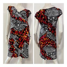 JOSEPH RIBKOFF Vestito abito nero fantasia bianca rossa arancione Tg IT 44