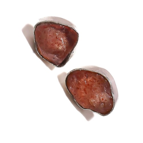 Pink Tourmaline Rough Irregular Gemstone Handmade Push Back Stud Raw Earrings - Picture 3 of 3