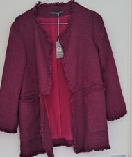 Sandro Ferrone Roma Lined Cerise Jacket With Frayed Trim Womens Size It 40