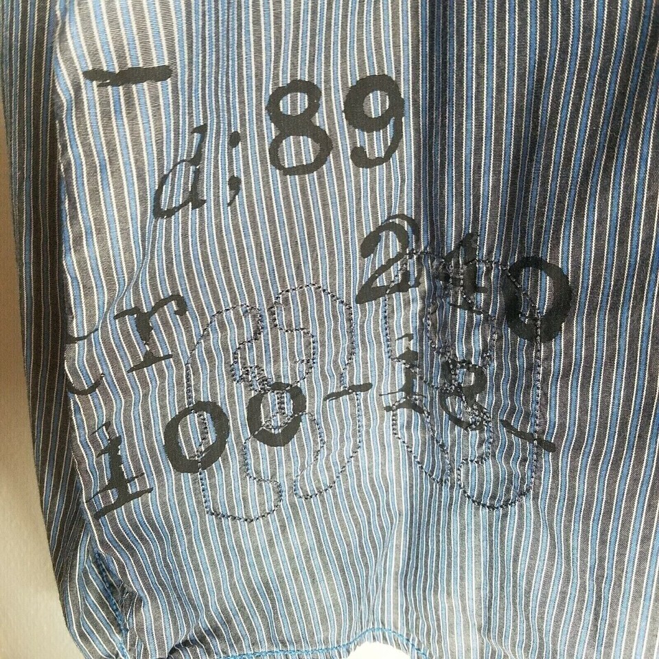 DKNY Mens Shirt 2XL Blue Striped Snap Closure Long Sleeve eBay