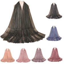 180*85CM Lace Scarf Wrap Beaded Scarves Islamic Turban Head Cover Shawls Stoles