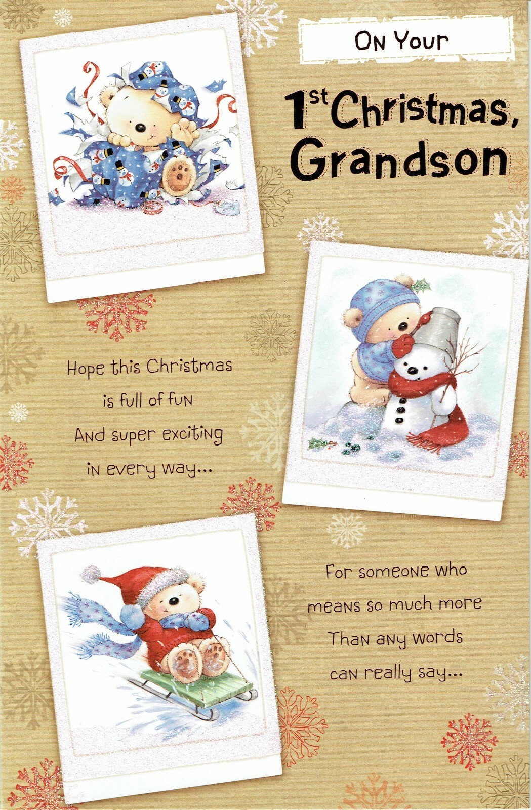 GRANDSON 1ST CHRISTMAS CARD, Quality Extra LARGE Card - Cute Design