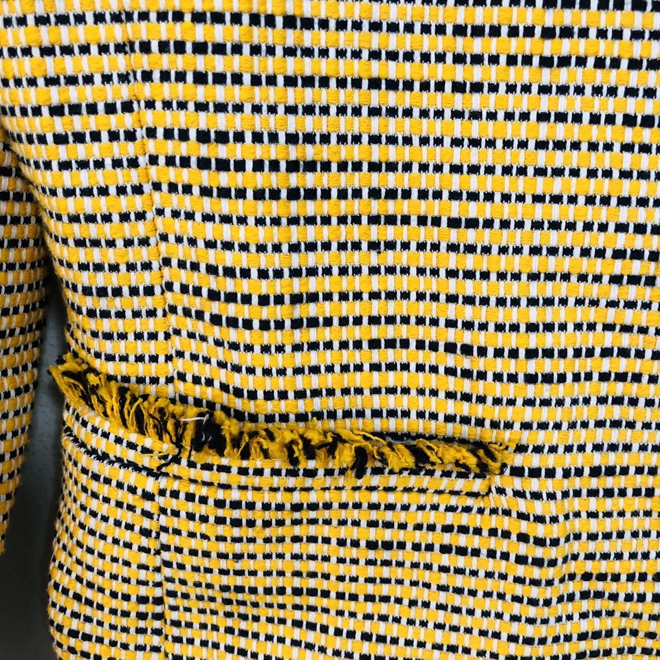 Ann Taylor женщин желтый темно-синий твид бахрома открытый передний блейзер куртка размер 2 - Изображение 4 из 4