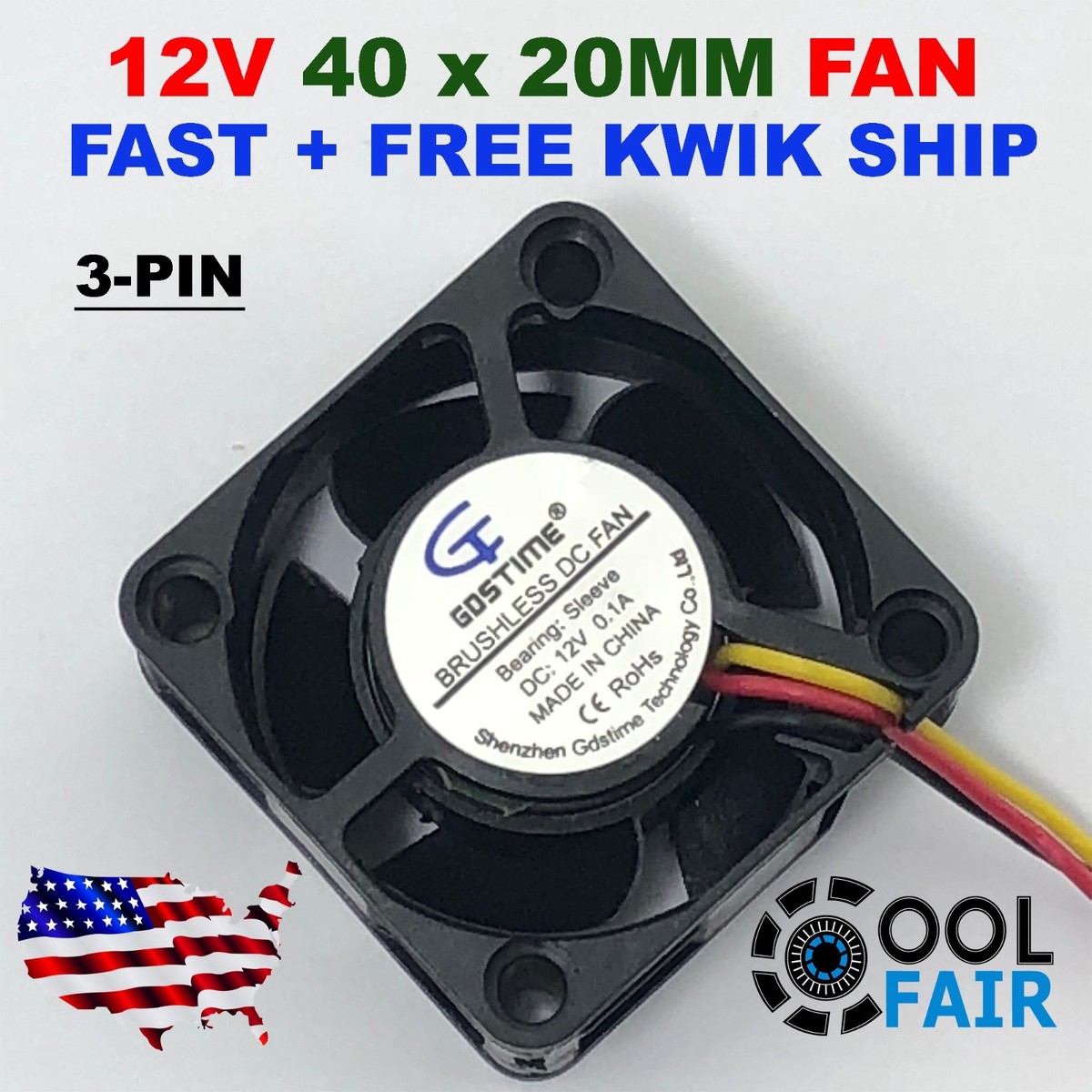 4-Pack Of 12V 40mm X 20mm DC Case Fans – 3-Pin, 8000 RPM, 9 CFM Airflow