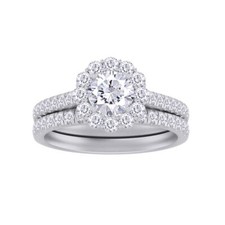 3 Ct GIA Cirtified Halo Diamond Engagement Wedding Ring Set 14k Lab Grown