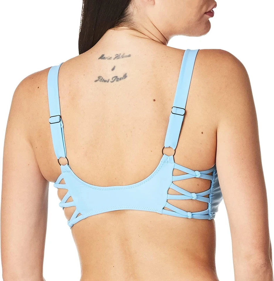 Top de bikini Volcom ESF10767 para mujer simplemente liso cuello en V azul cian talla X-grande Foto 3 de 3
