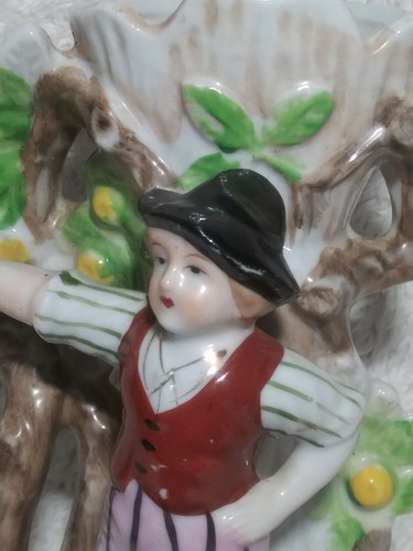 Boy Picking Lemon Figurine Porcelain Japan Tree 5.5" Vest Hat Vintage VERY RARE - Picture 5 of 12