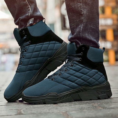 Mens Casual Fur Lined Lace Up High Top 