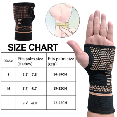 Copper Wrist Brace Support Compression Sleeves Carpal Tunnel Arthritis  Sprains