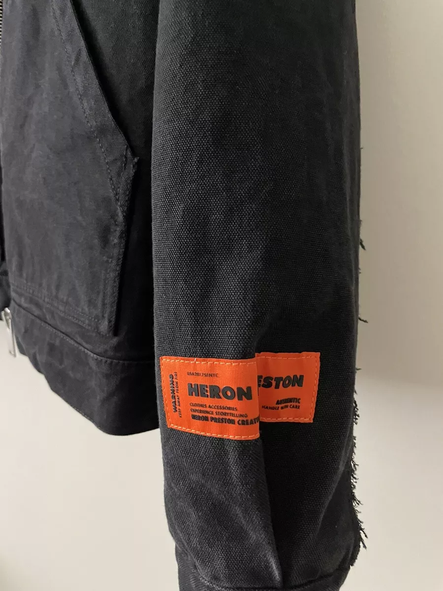NEW Large Heron Preston HP washed black canvas work jacket