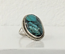 Vintage Native American Turquoise Sterling Silver Ring sz 5- unsigned