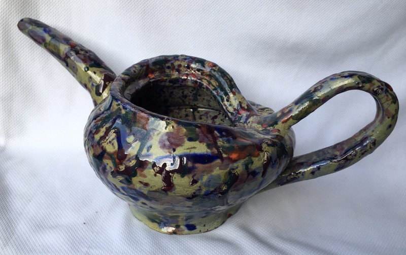 Hobbyist ABSTRACT RETRO POTTERY ART Hand Made Drip Style Teapot Planter GOTHIC