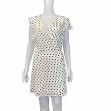 Atmos & Here Mini Wrap Dress Womens Size 16 White Black Viscose Polka Dot NEW