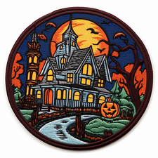 Haunted House Patch Iron-on Applique Halloween Badge Creepy Monster Scary