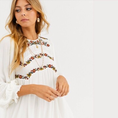 free people pasadena mini dress Free People NWT Pasadena Embroidered Long Sleeves Mini Dress Medium M