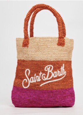 MC2 SAINT BARTH TASCHE Raffia Bucket Raffia Fuchsia gestreift nicht auffindbar ORIGINAL