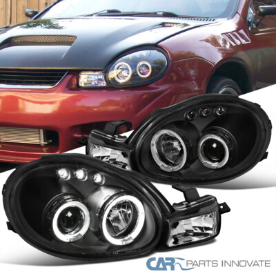 Black Fits 2000-2002 Dodge Neon LED Halo Projector Headlights+Signal Lamps Pair