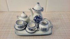 Miniature Dollhouse Blue  White 10-Piece Tea Set Pre-owned