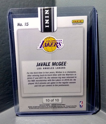 JaVale McGee 2020 Panini LA Lakers NBA Champions #15 Green Parallel Card 10/10 - Photo 2 sur 2