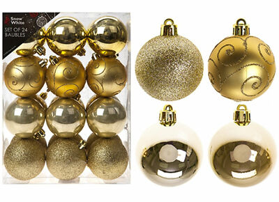24 goldene Weihnachtskugeln - Premium bruchsicherer Baumschmuck Set