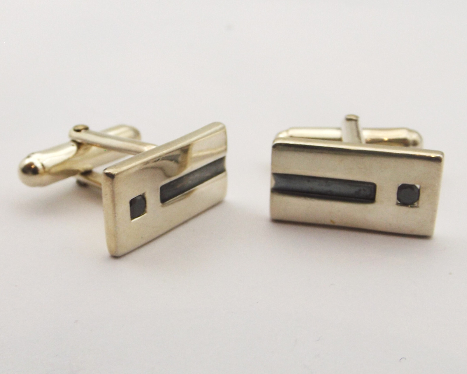 Vintage sterling silver oblong cufflinks oxidised sections by Kit Heath
